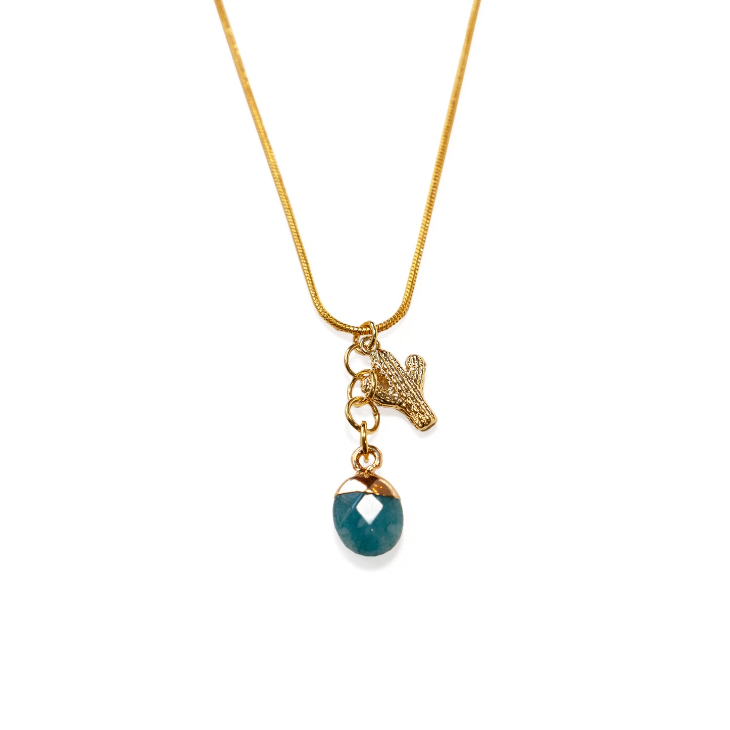 24K Plated Cactus Charm & Gemstone Necklace