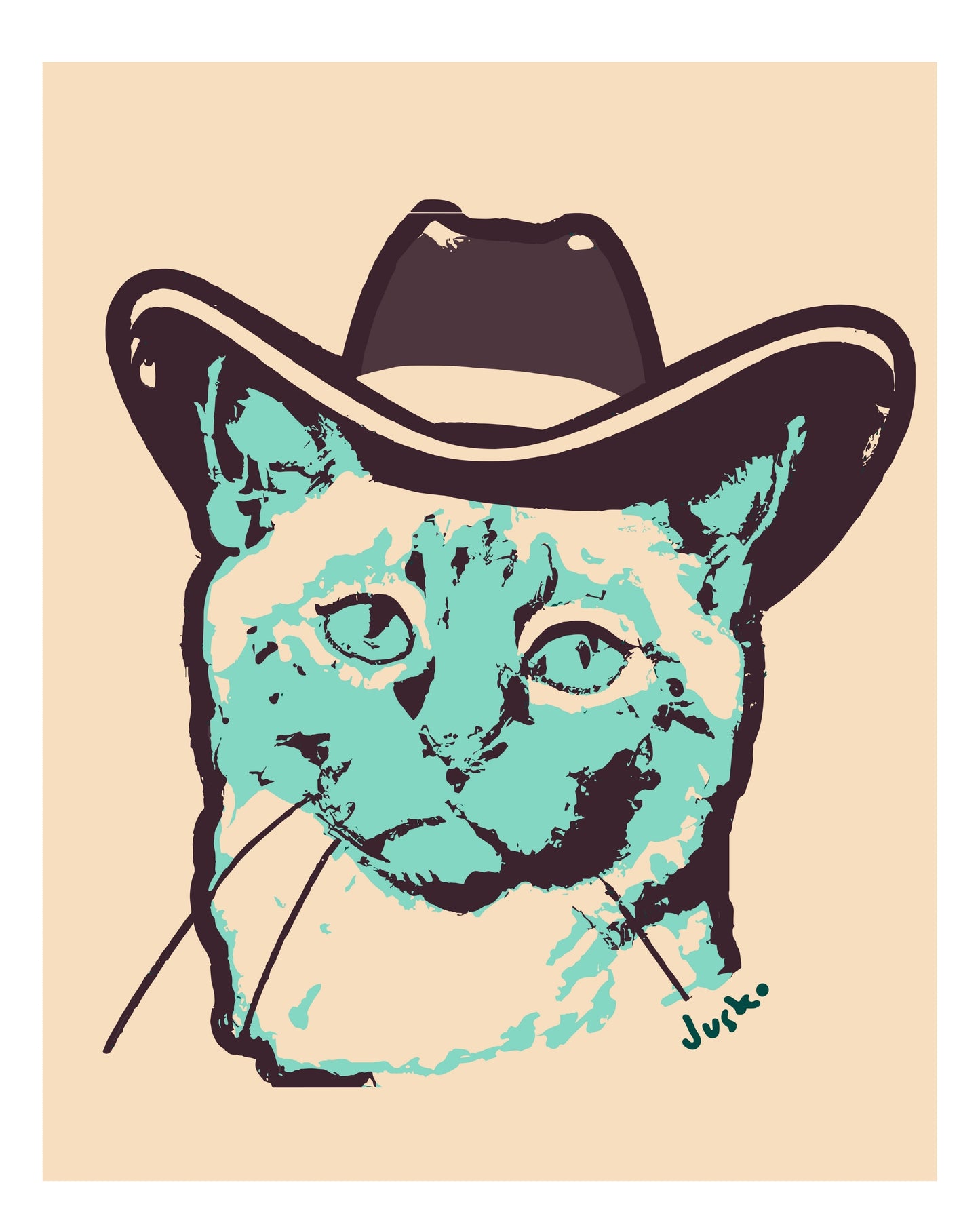 Tan Cat in Cowboy Hat 8x10 Print