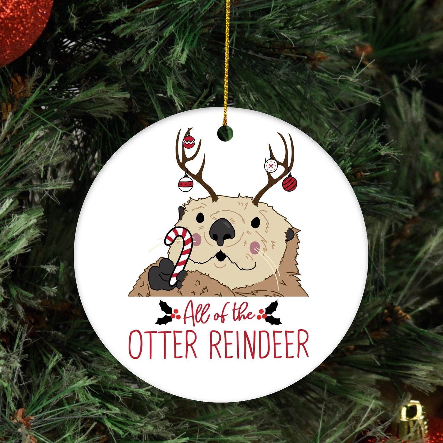 Otter Reindeer Ceramic Ornament
