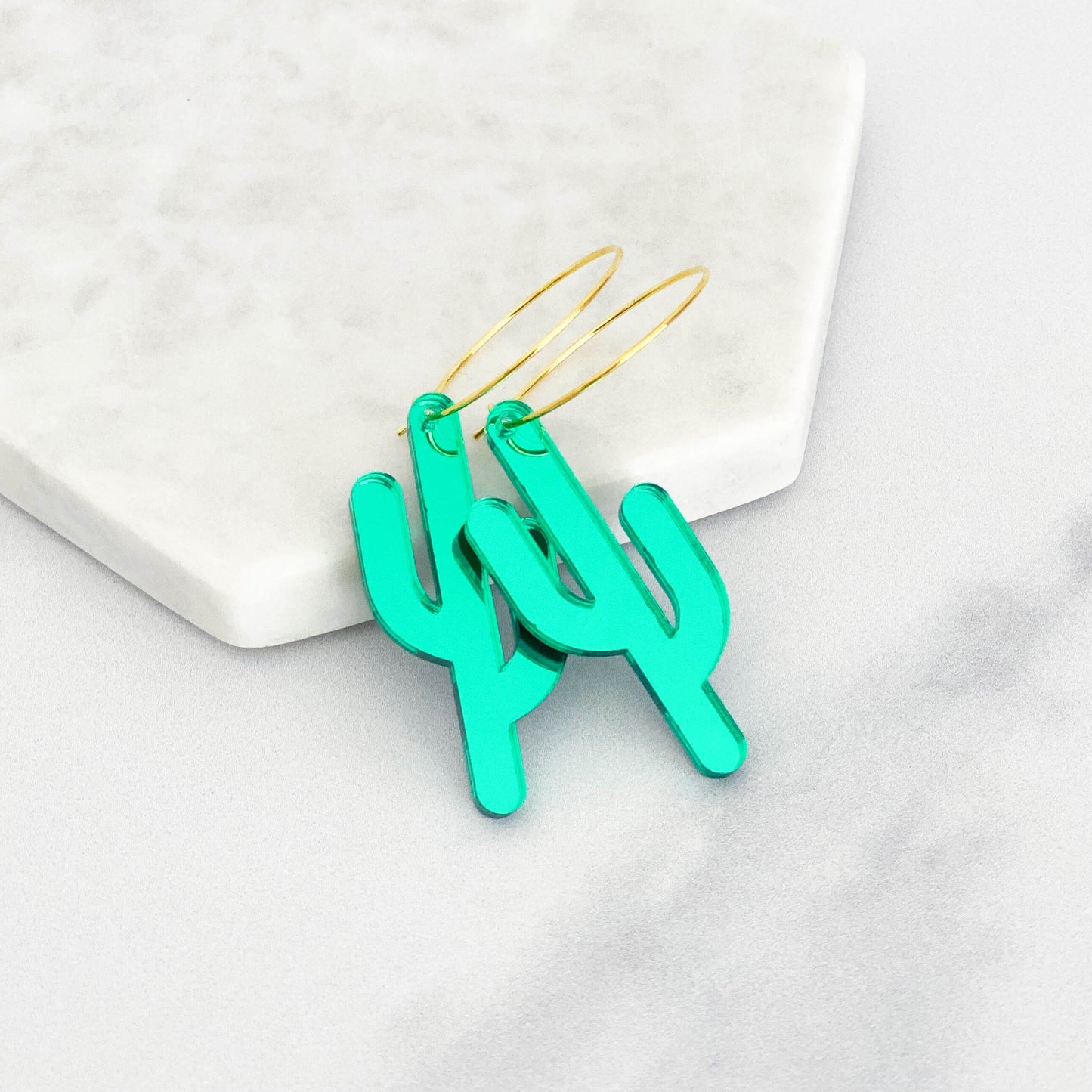 Elongated Cactus Hoop Earrings