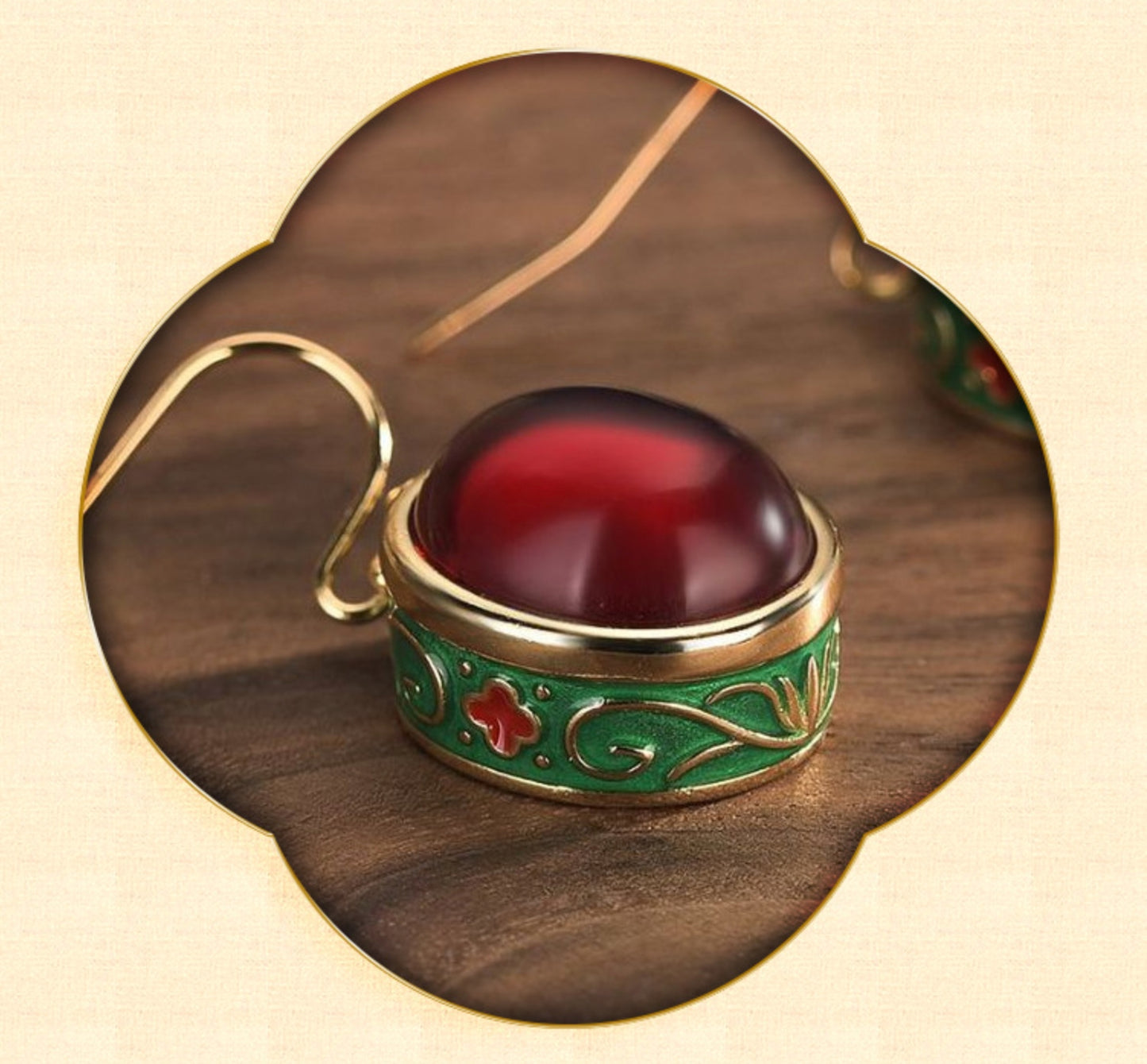 Enamel and Red Jade Earrings