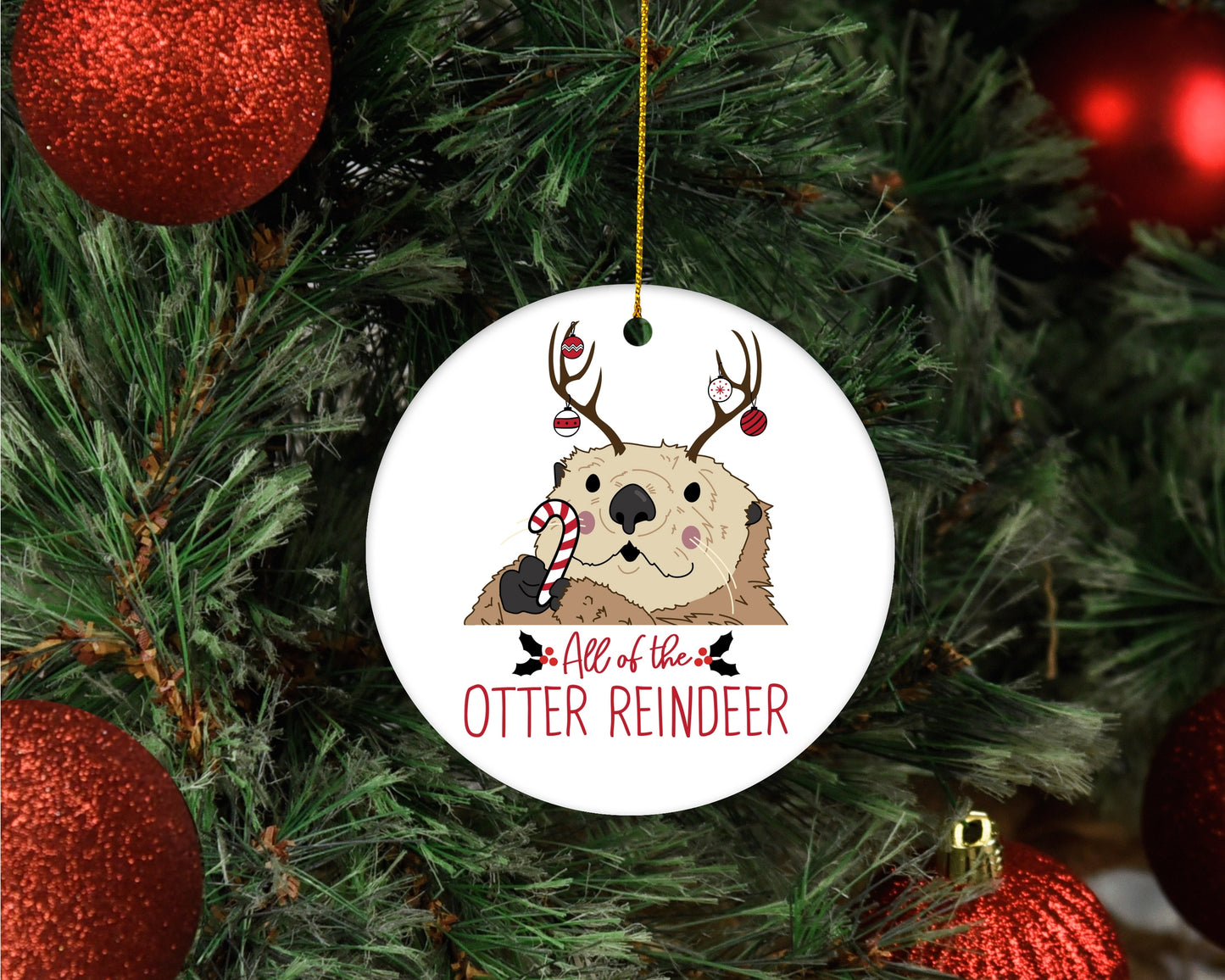 Otter Reindeer Ceramic Ornament