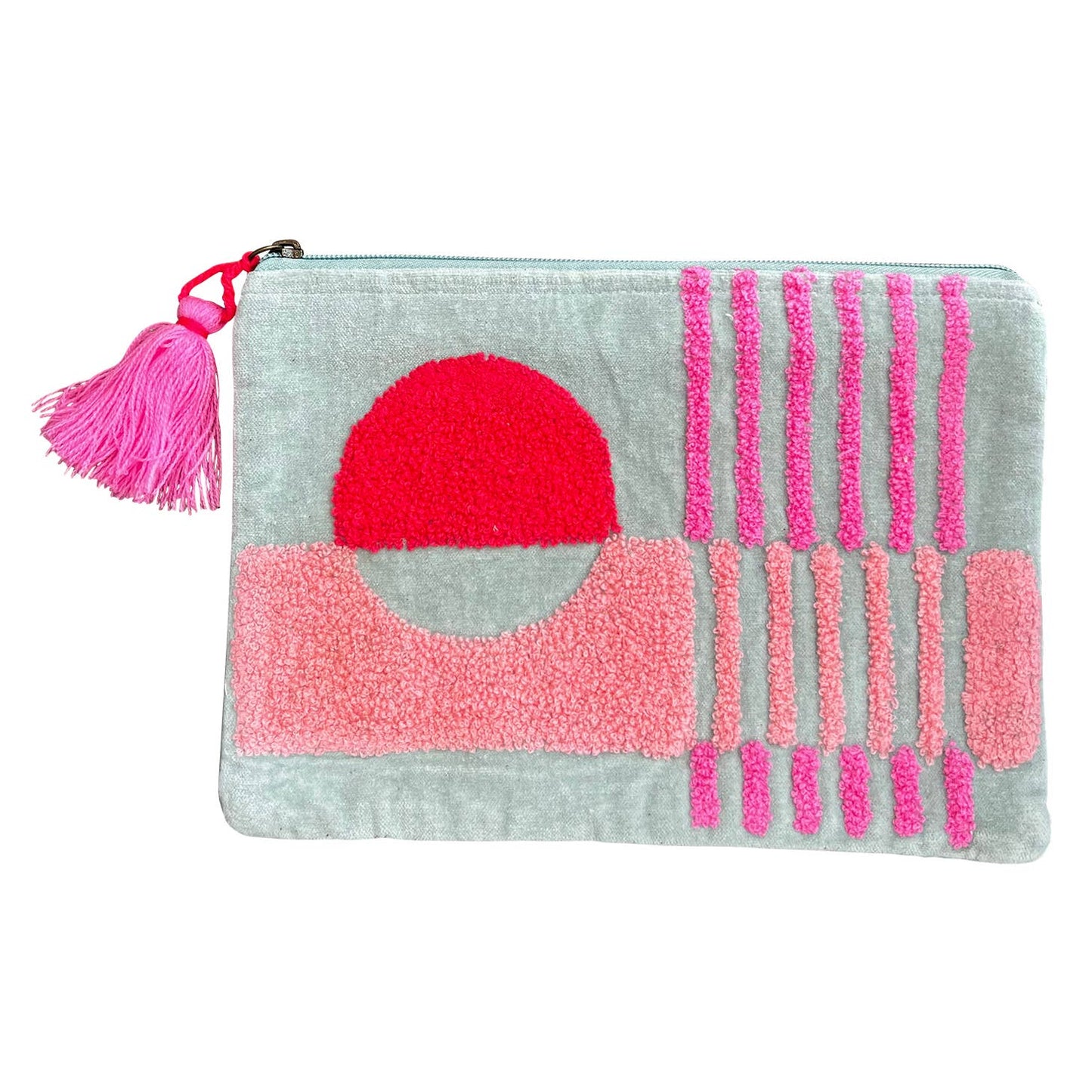 Pink & Grey Velvet Geometric Design Pouch