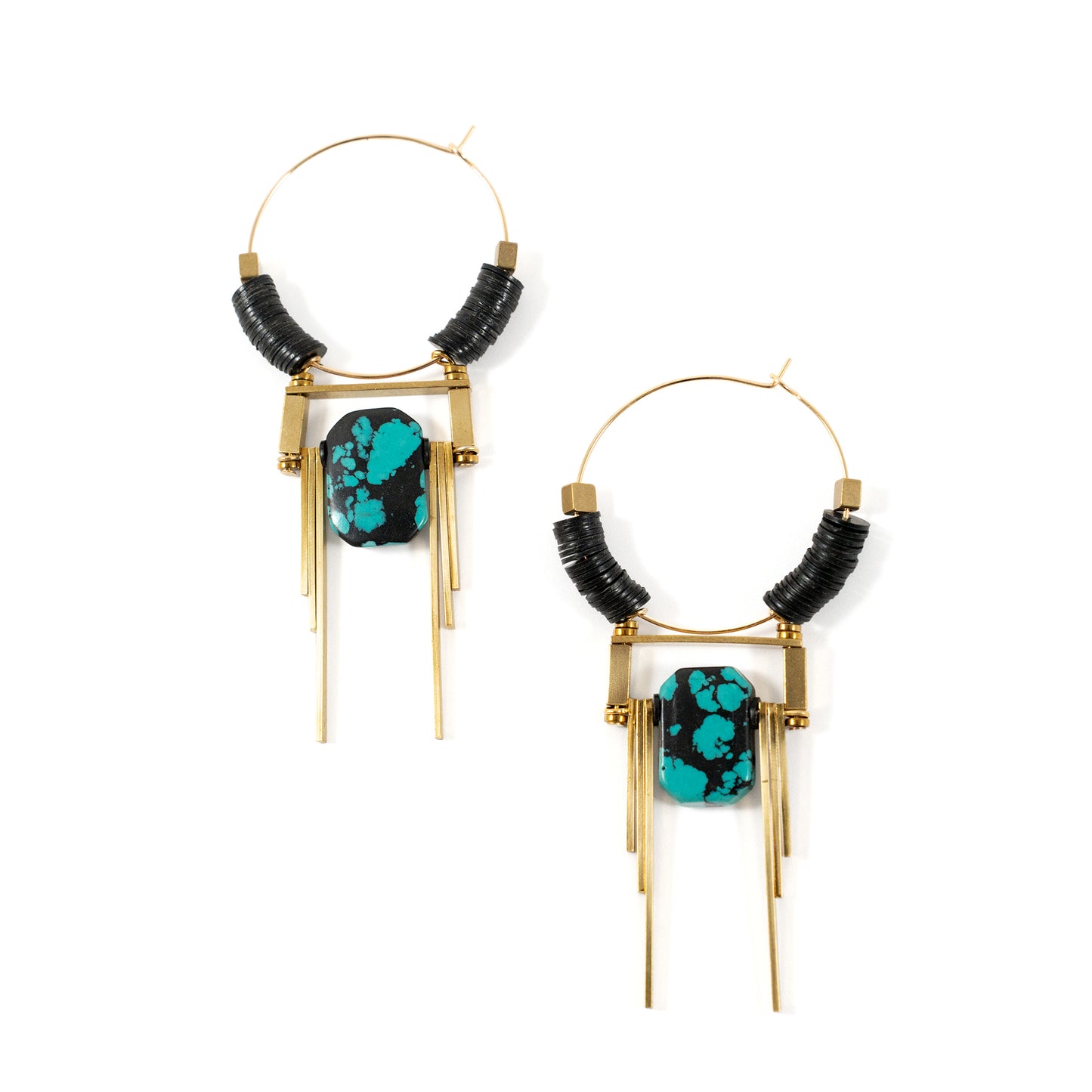 Art Deco Hoop Earrings with Turquoise