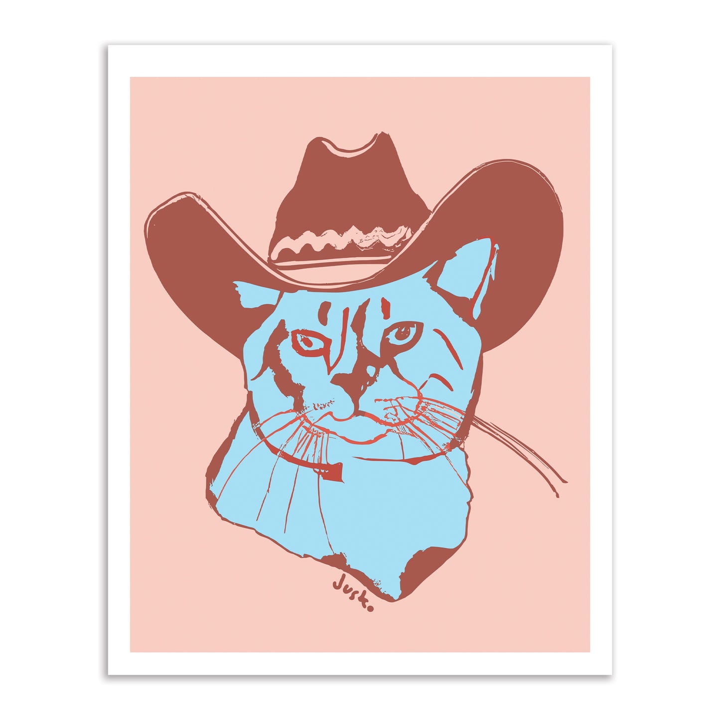 Blue Cat in Cowboy Hat 8x10 Print