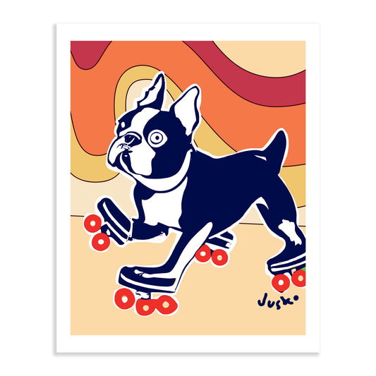 Boston Terrier on Skates Print