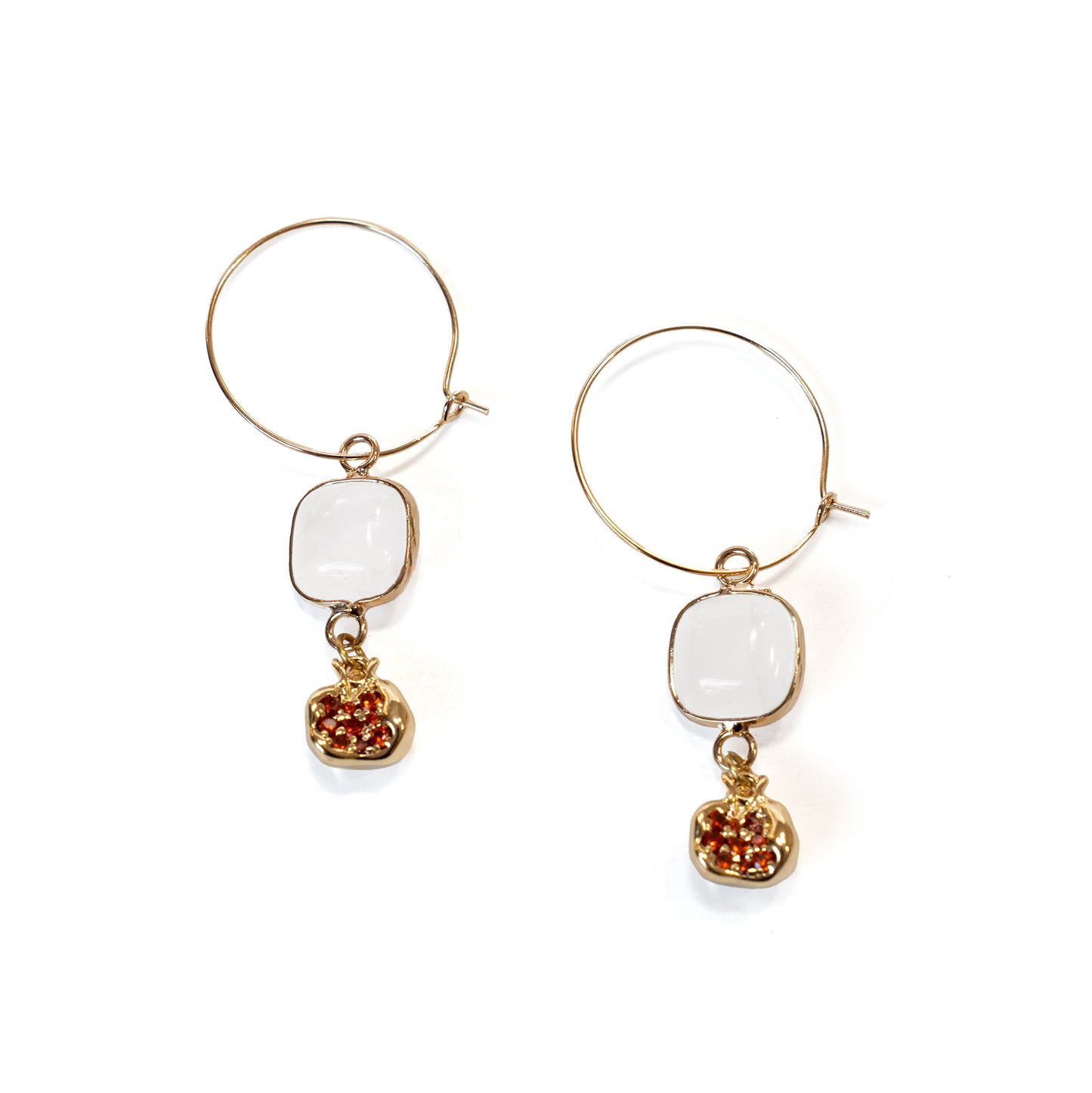 Brass Pomegranate & Gemstone Hoops