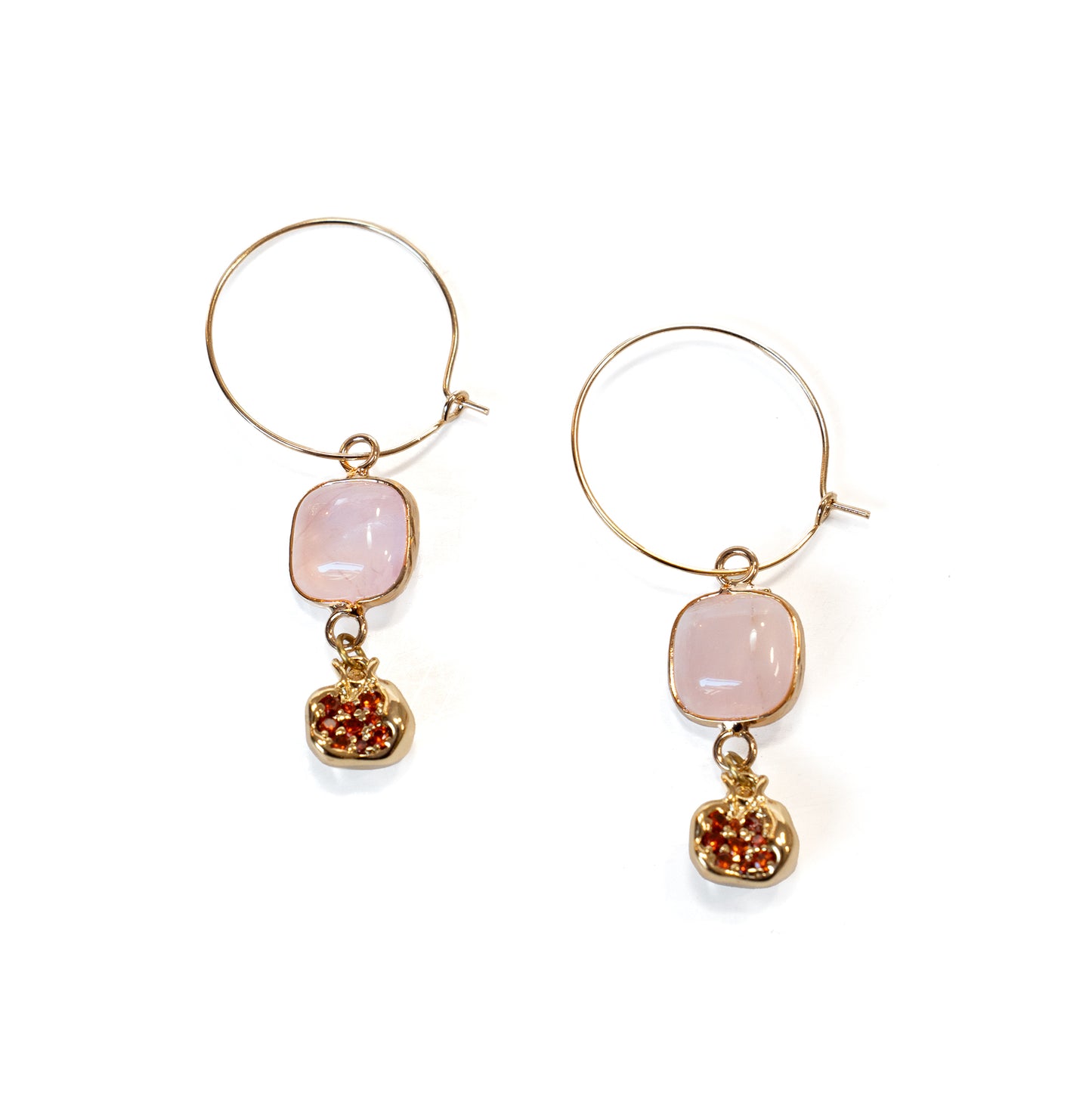 Brass Pomegranate & Gemstone Hoops