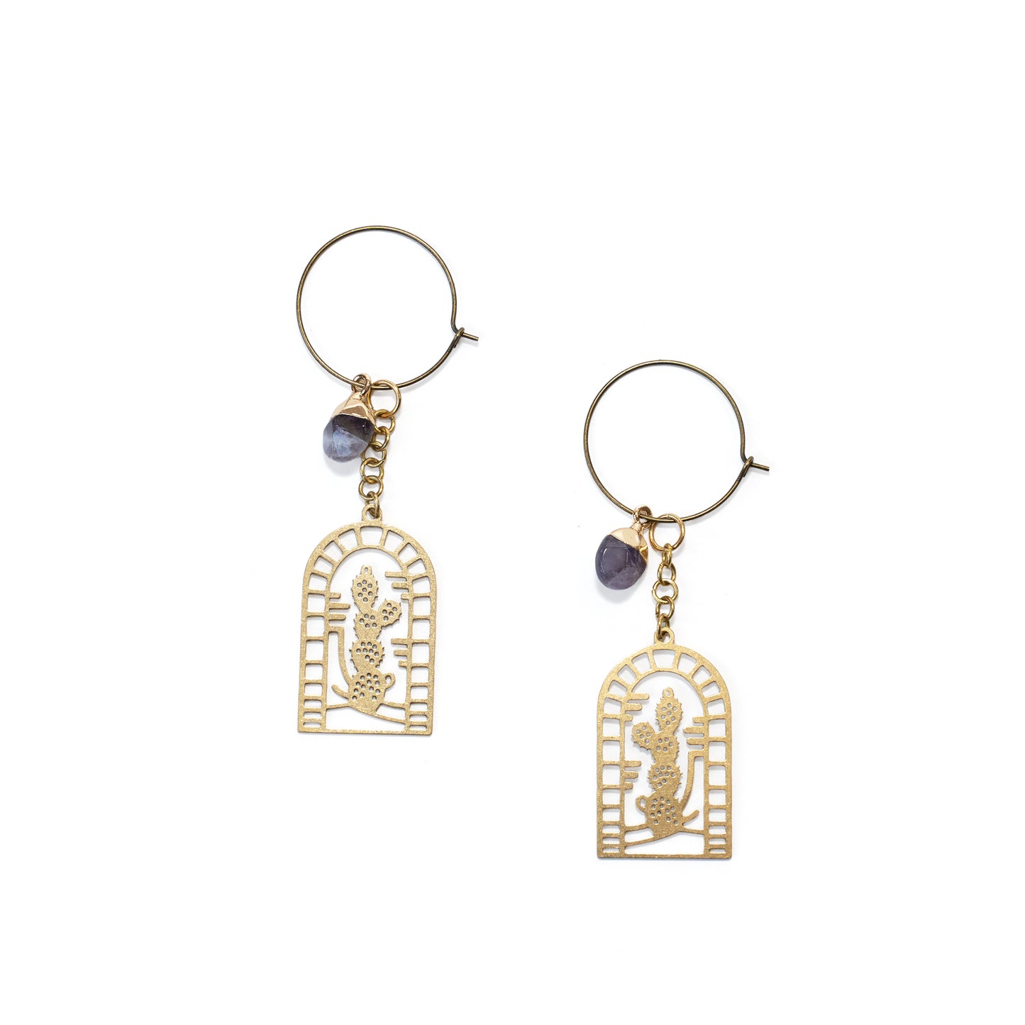 Prickly Pear & Gemstone Dangling Hoop Earrings