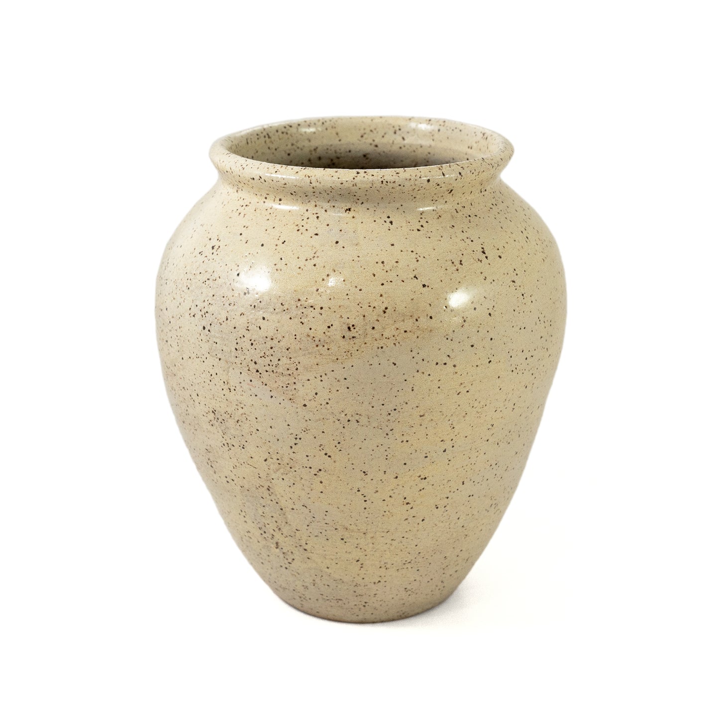 Brown Speckled Wide-Mouth Ceramic Vase