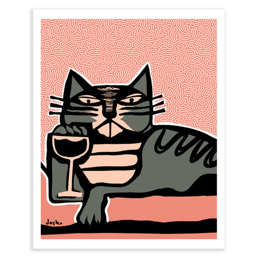 Cat with Wine Glass Print
