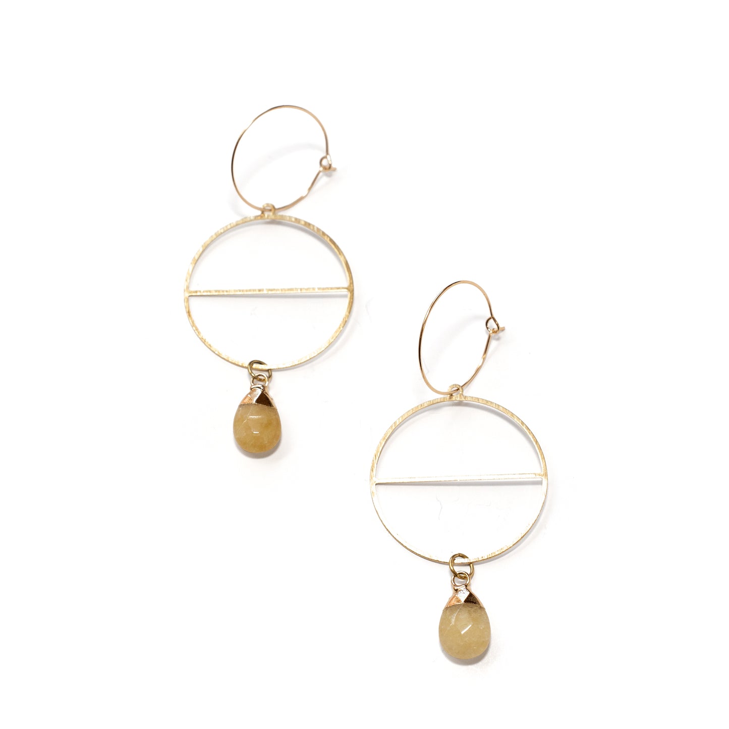 Circular Brass & Gemstone Earrings