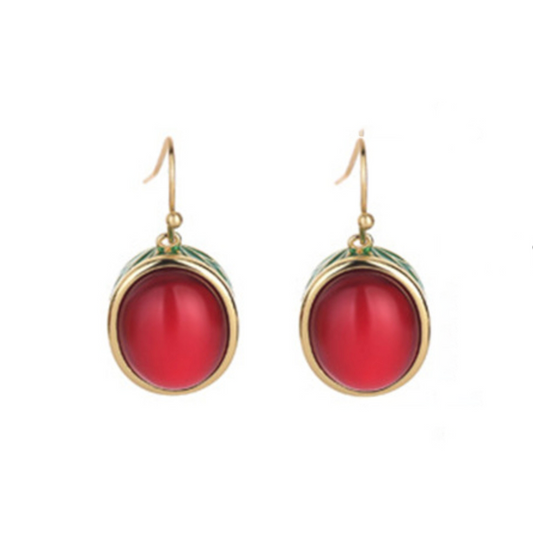 Enamel and Red Jade Earrings