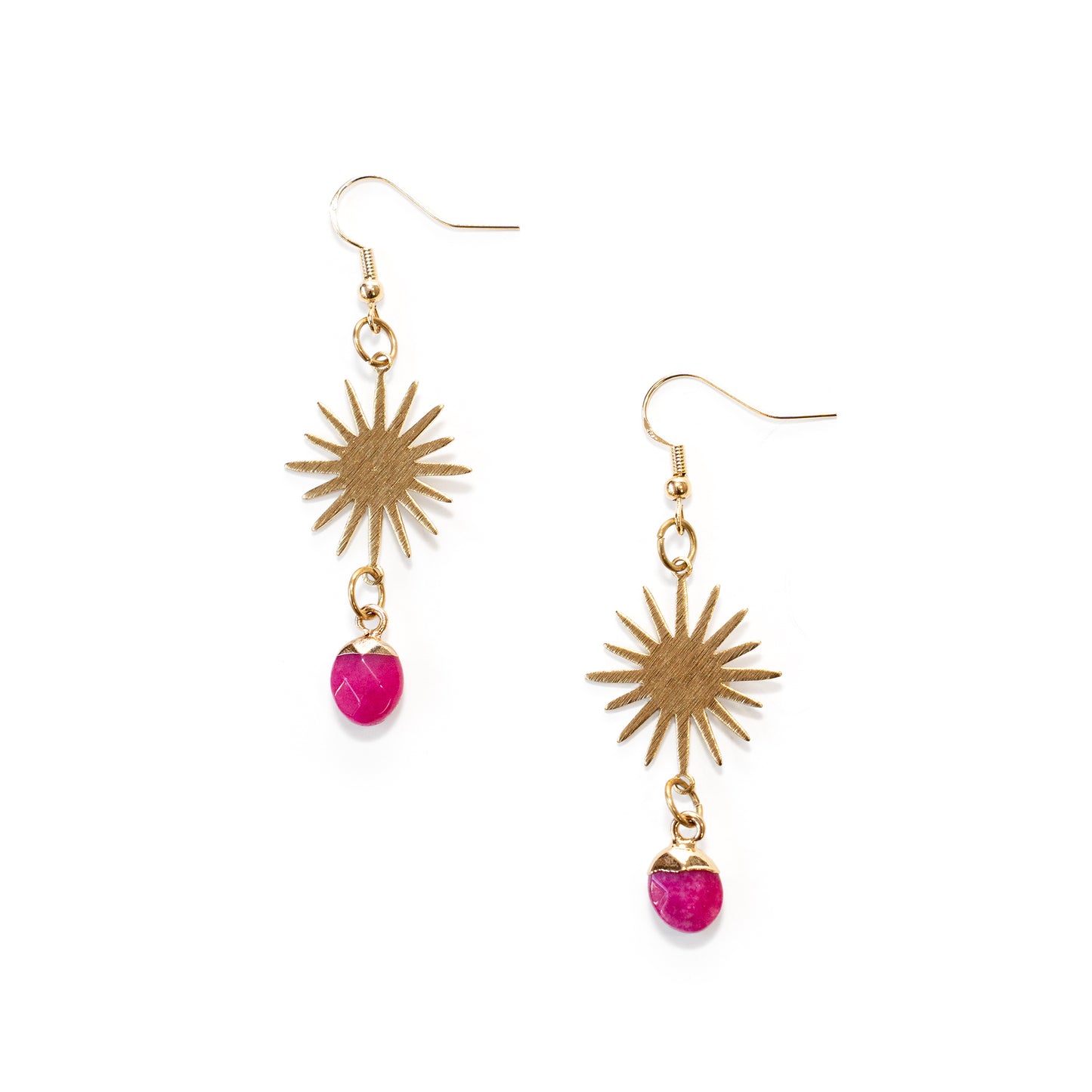 Gemstone & Sunburst Dangle Earrings