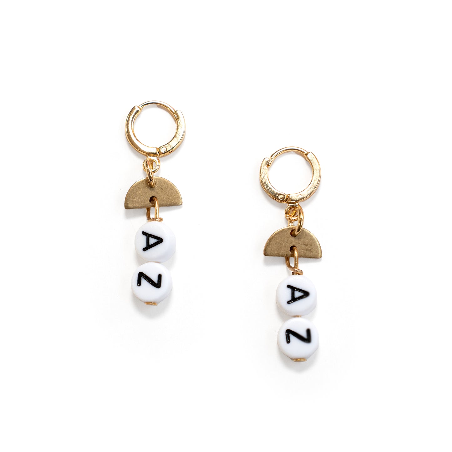 Gold Tone Letter Drop Huggie Hoop Earrings