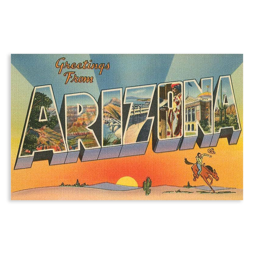 Greetings from Arizona- Cowboy - Vintage Image, Postcard