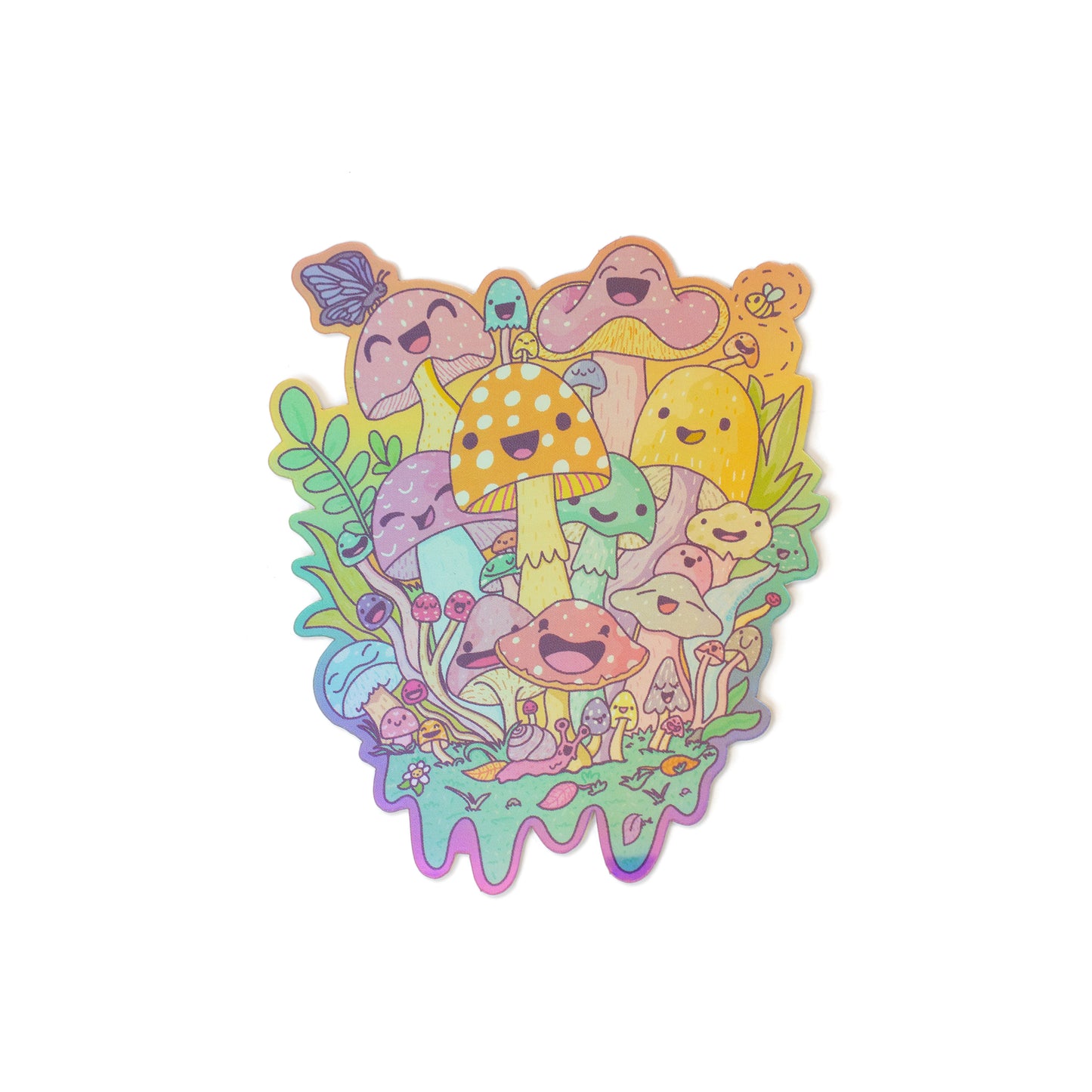 Happy Psychedelic Mushrooms Holographic Vinyl Sticker