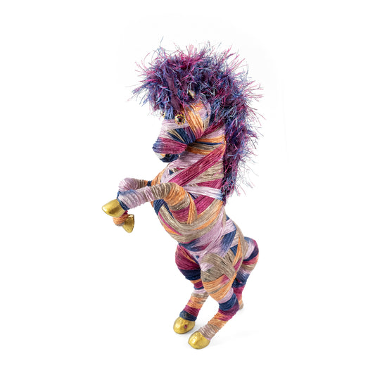 Pink and Purple Ribbon Yarn-wrapped Horse Scuplture