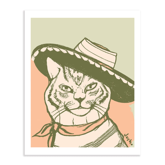 Retro Cat in Hat Print