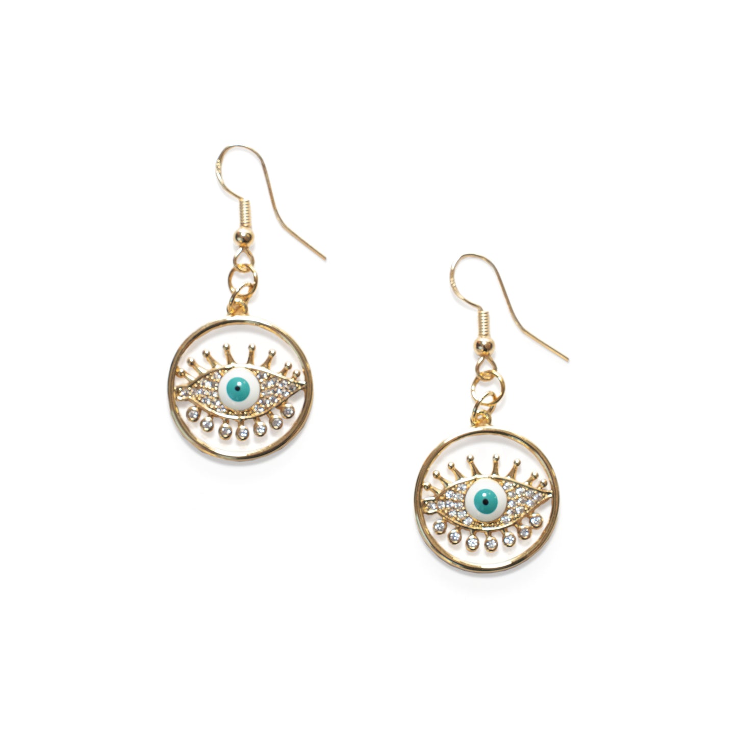 Rhinestone & Evil Eye Dangle Earrings