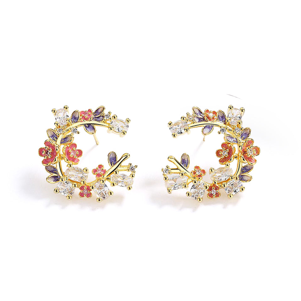 Spring Crystal Flowers Stud Earrings