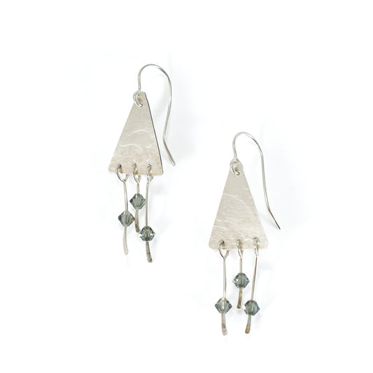 Sterling Silver Textured Triangle Earrings with Bead Dangles