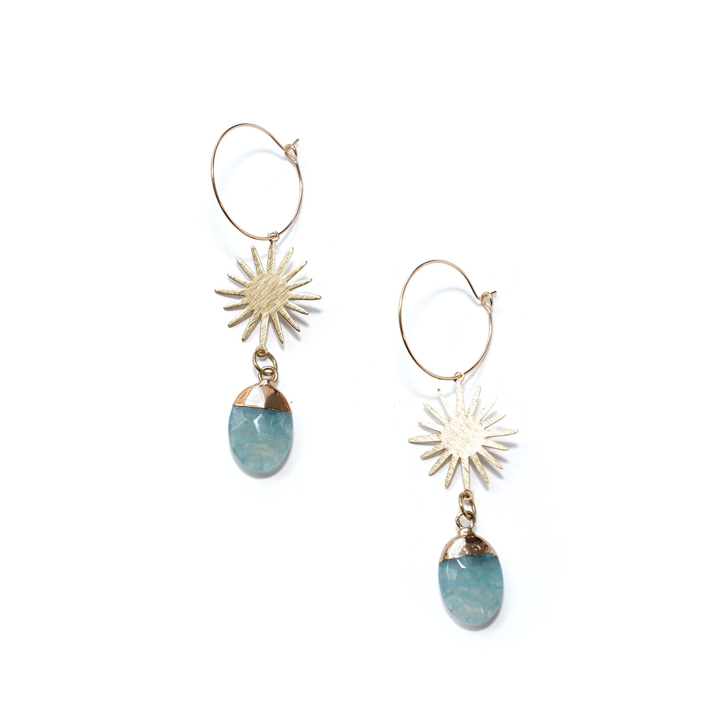 Sunburst & Gemstone Brass Hoops