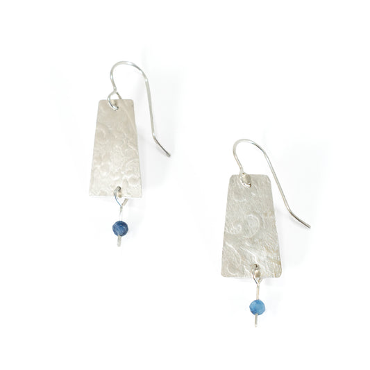 Textured Sterling Silver Trapezoid Dangle Earrings w/ Kyanite Beads