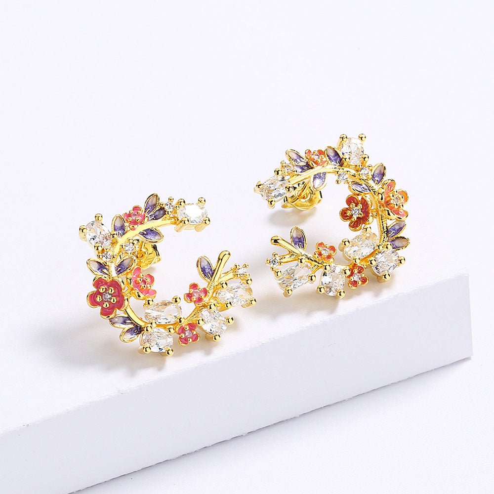 Spring Crystal Flowers Stud Earrings