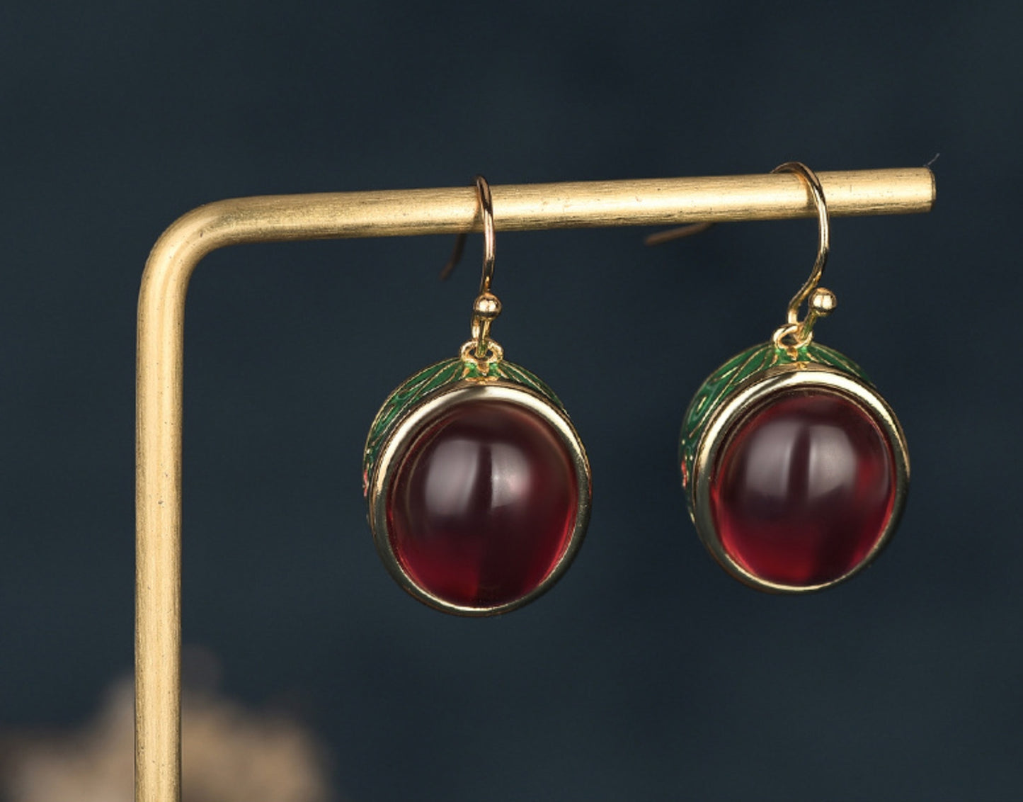 Enamel and Red Jade Earrings
