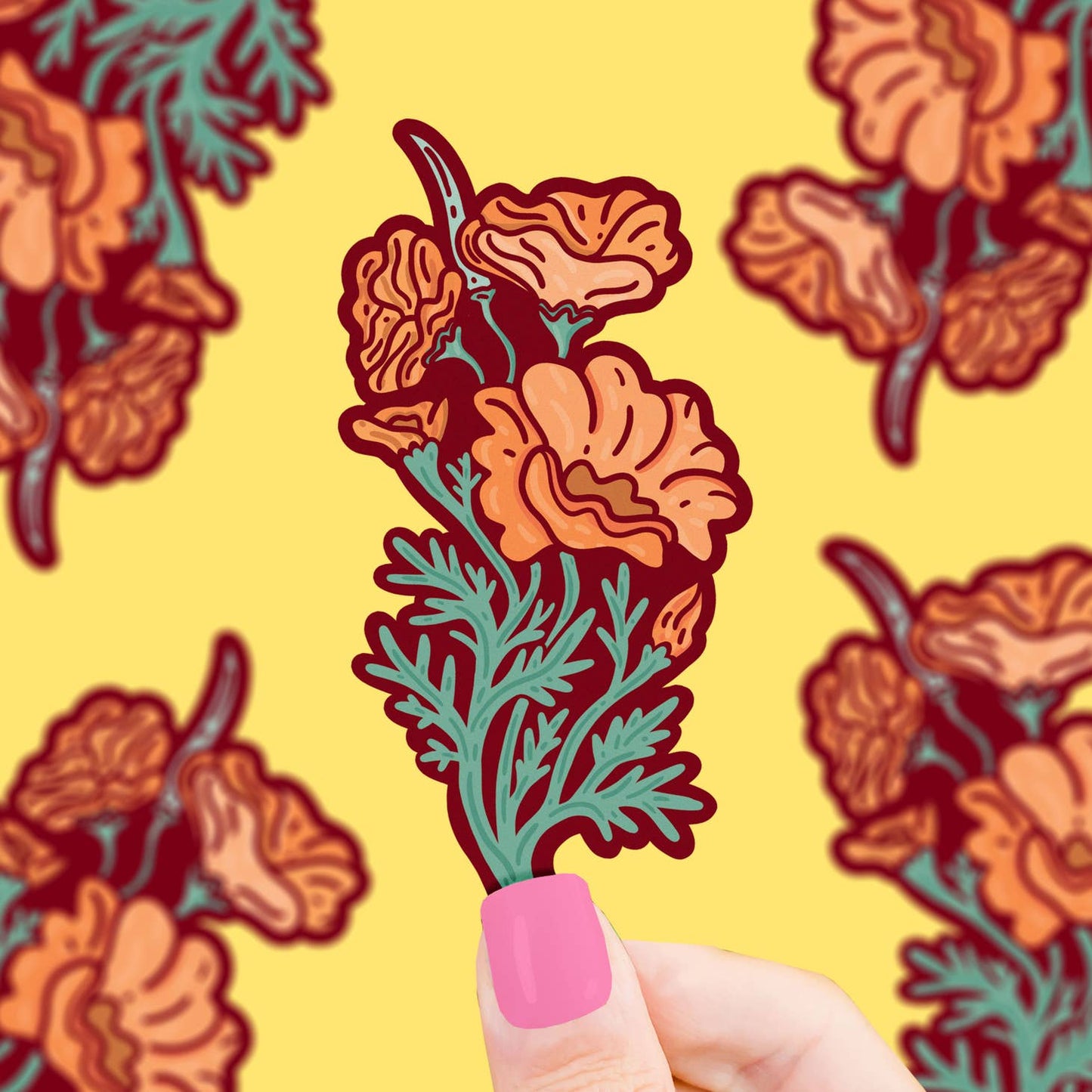 Orange Poppy Flowers Sticker
