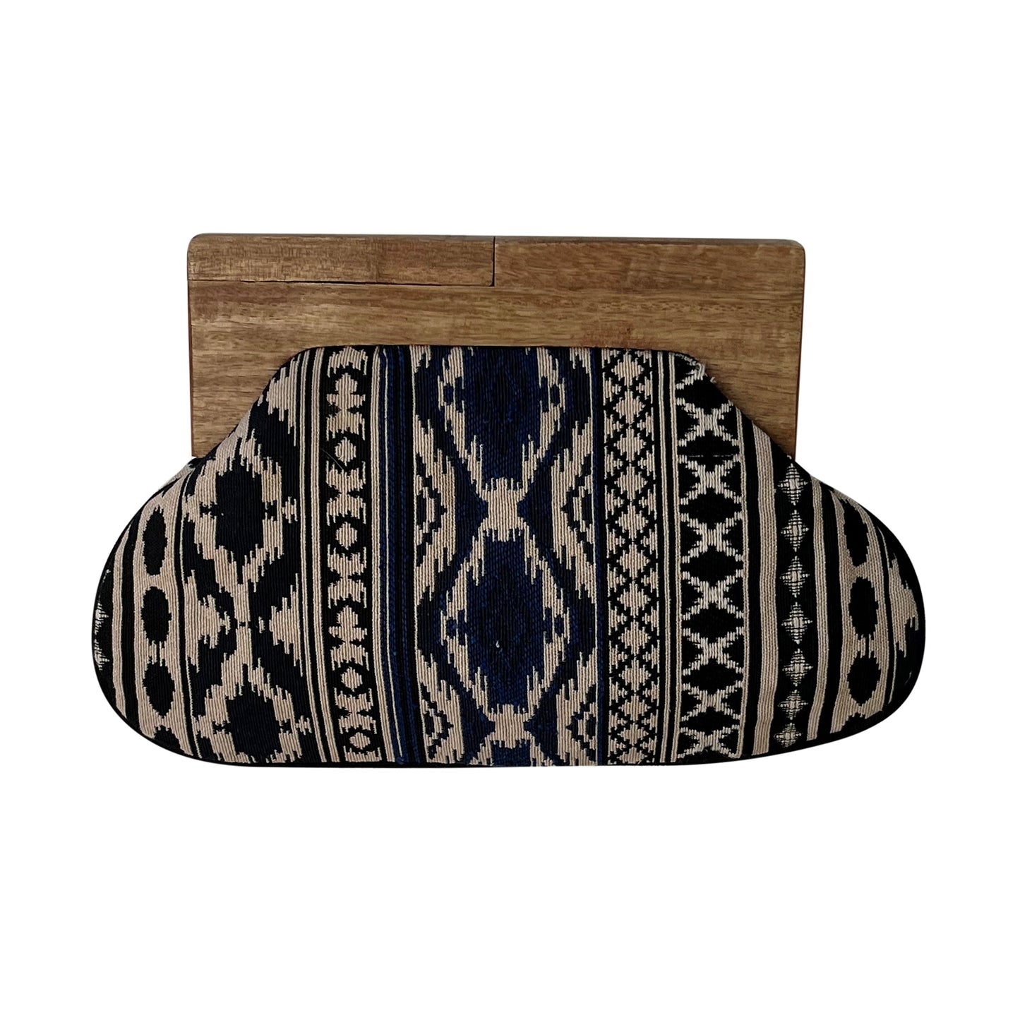 Blue Black Stripes Clutch with Wooden Handle