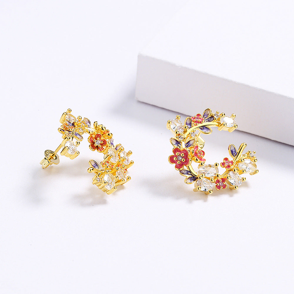 Spring Crystal Flowers Stud Earrings