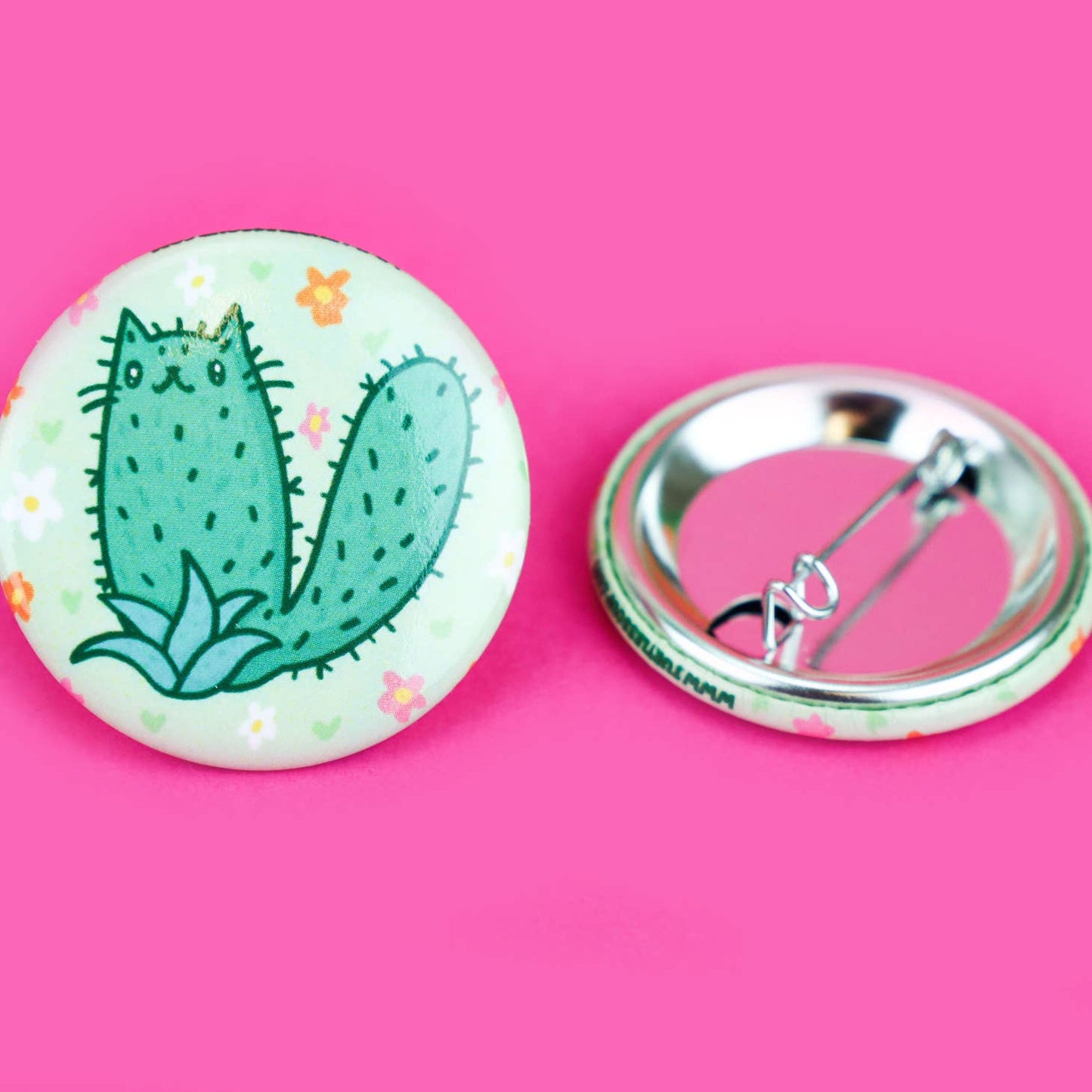 Cactus Kitty Floral Cacti Planter Pinback Button