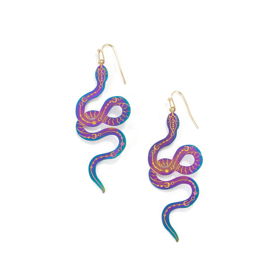 Rainbow Metallic Cosmic Snake Dangling Earrings