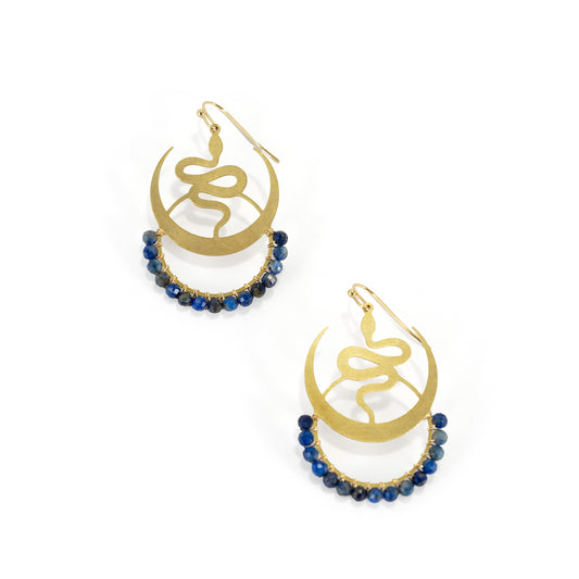 Snake Moon Stainless Steel Gemstone Beaded Earrings