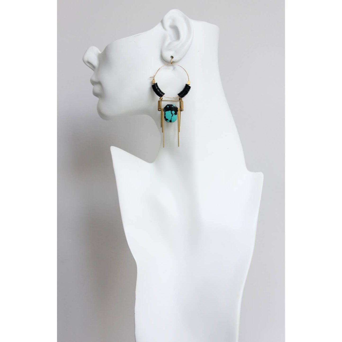 Art Deco Hoop Earrings with Turquoise