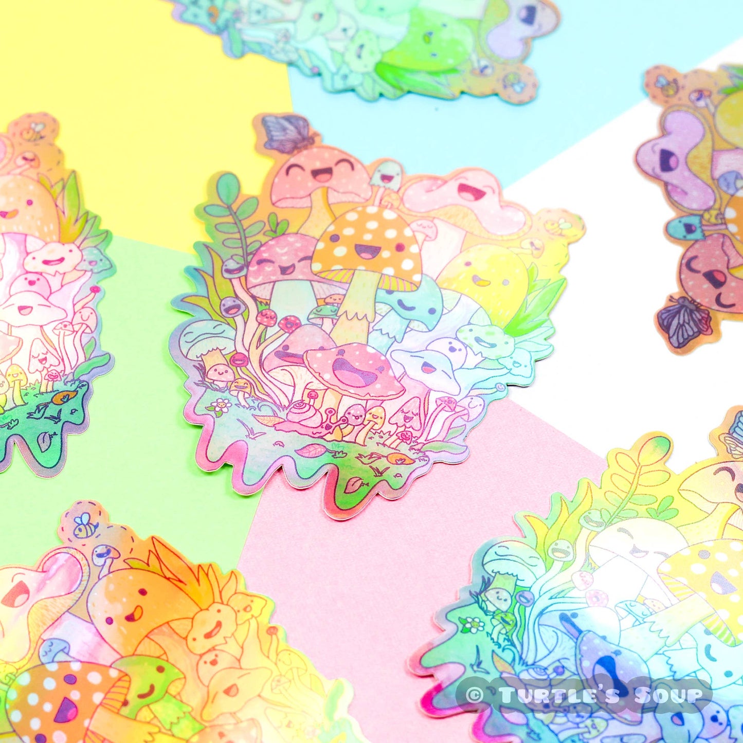 Happy Psychedelic Mushrooms Holographic Vinyl Sticker