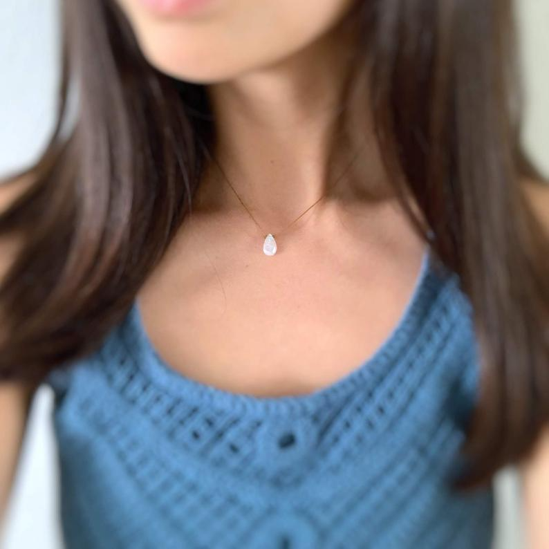Rainbow Moonstone Faceted Teardrop Necklace