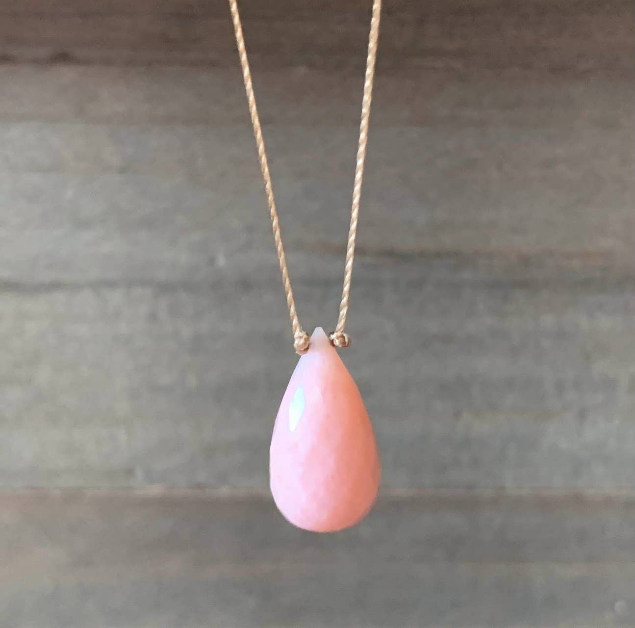 Pink Opal Faceted Briolette Teardrop Necklace