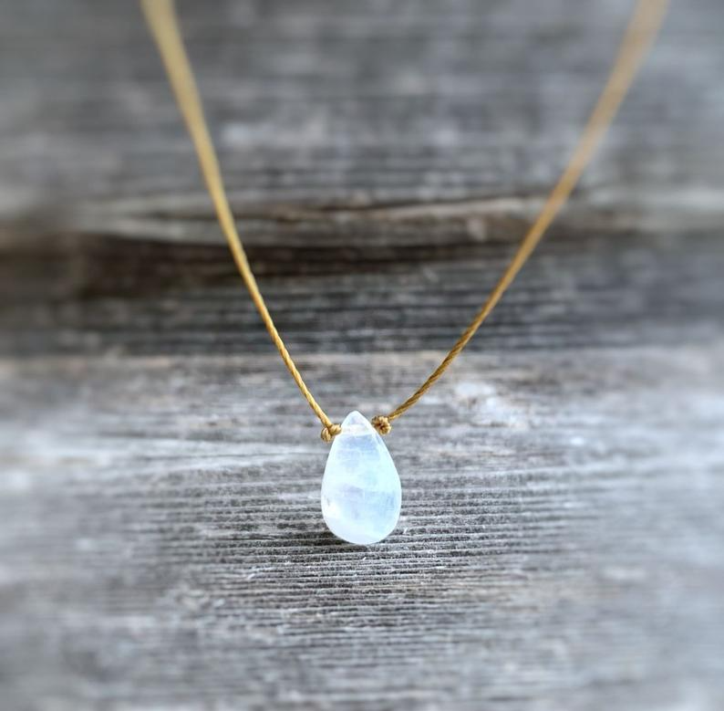 Rainbow Moonstone Faceted Teardrop Necklace