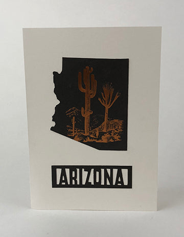 Arizona Copper Foil with desert landscape handmade cut paper card