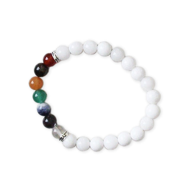 Seven Chakra Bracelet with White Agate Beads