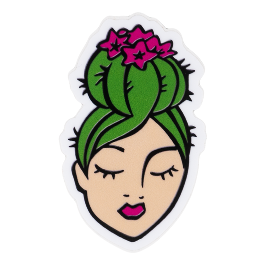 Girl With Cactus Bun and Red Lips Sticker