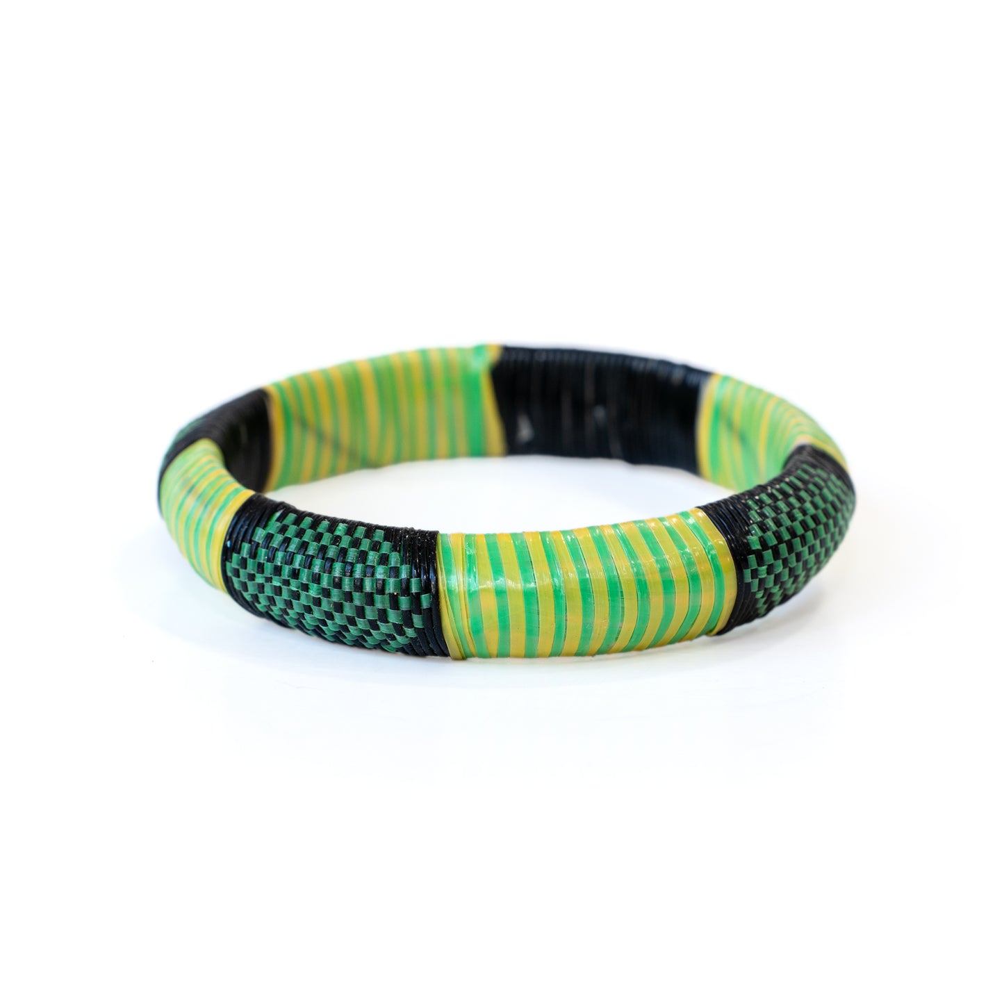 Wide Rounded Woven Design Black Recycled Plastic Bracelet