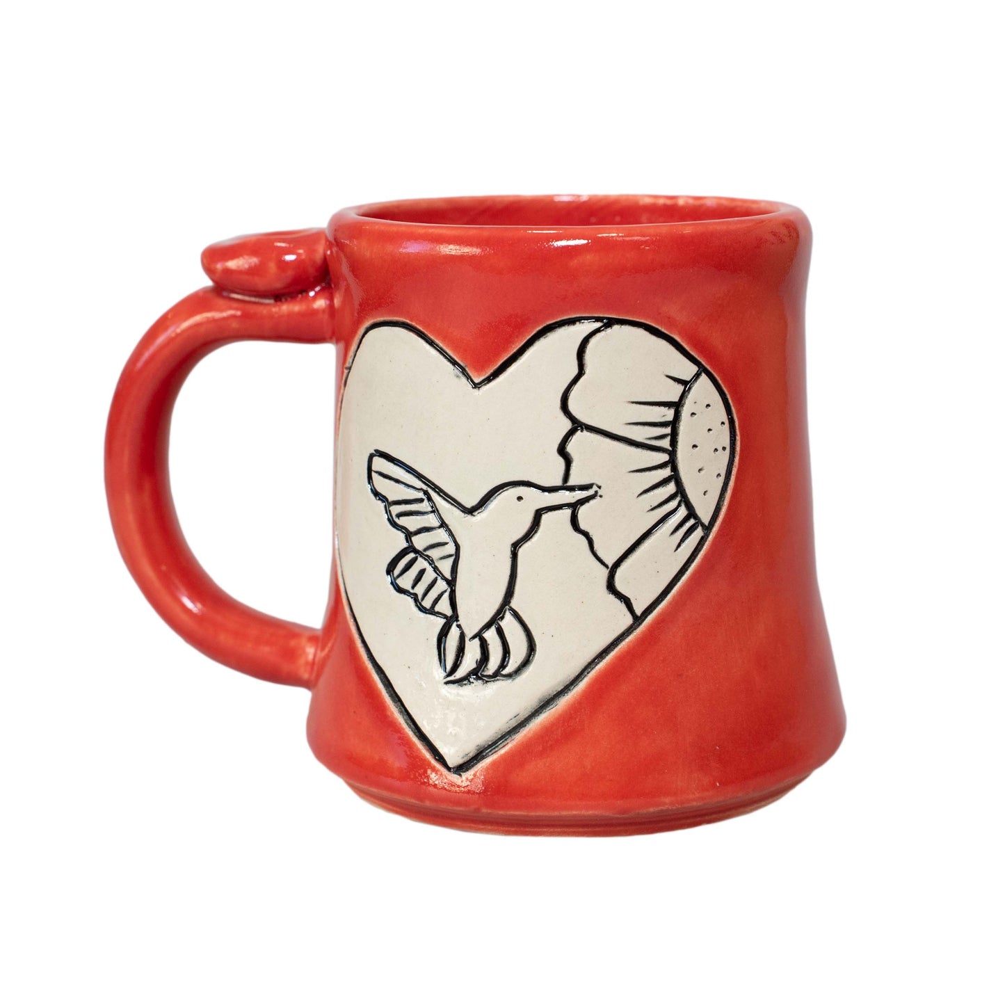 Humming Bird Heart Hand Carved Ceramic Mug