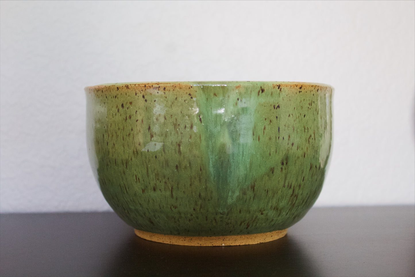 Green Speckled Partially Glazed Ceramic Bowl