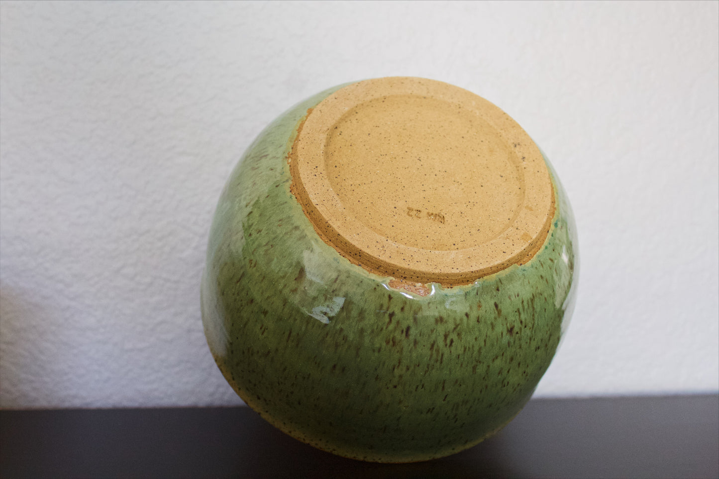 Green Speckled Partially Glazed Ceramic Bowl