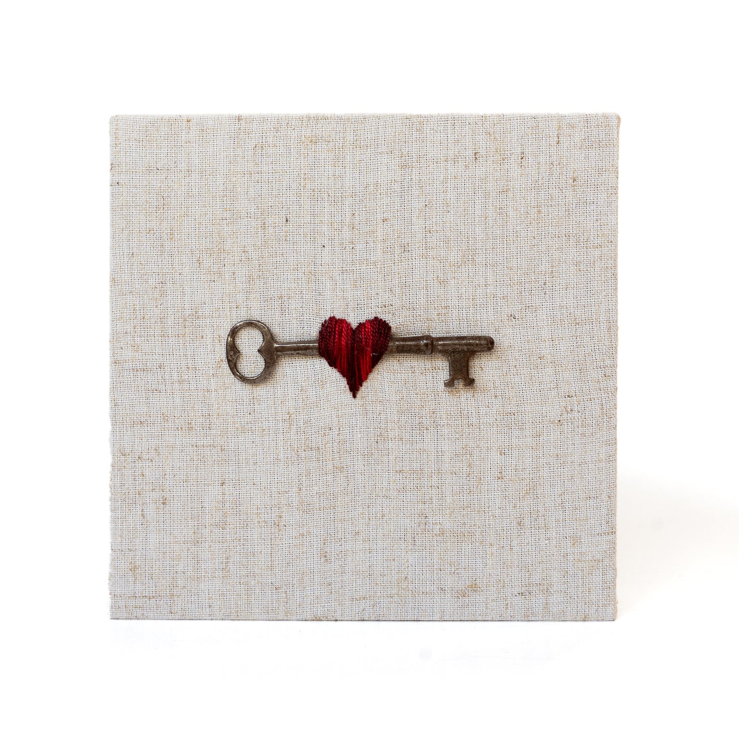 Love Key Embroidery on Linen