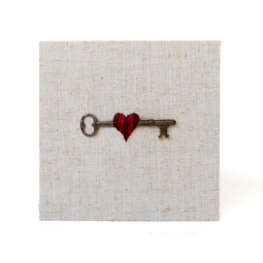 Love Key Embroidery on Linen
